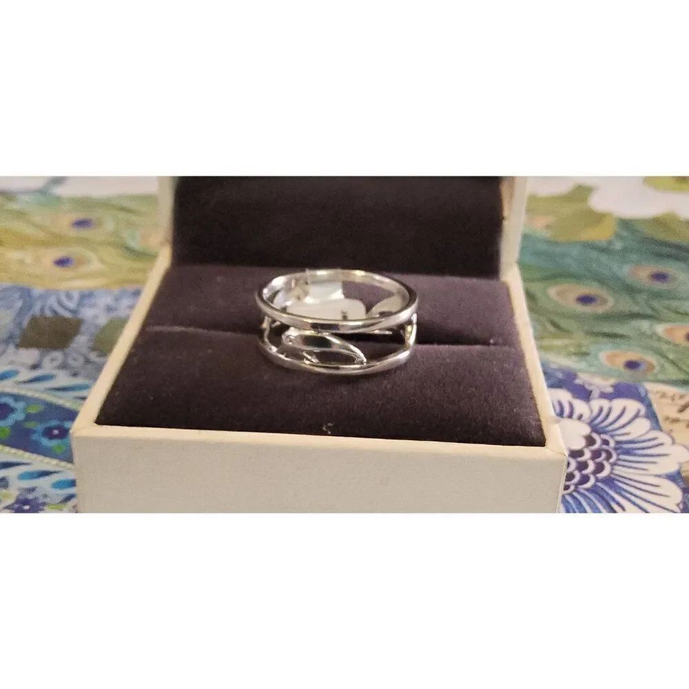Pretty High Polished .925 Sterling Silver Dolphin Motif Wide Band Ring Sz 8
